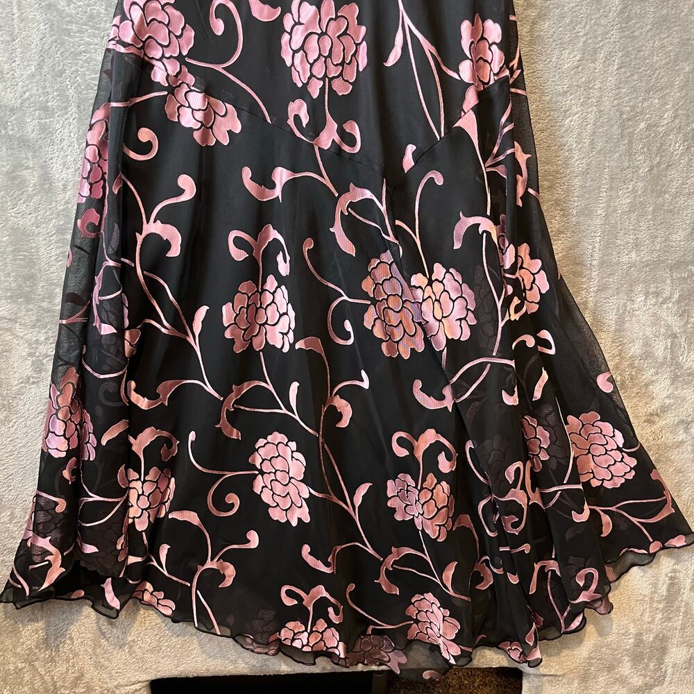 Vintage Y2K Black Pink Floral Ruffle Hem Dress Cottagecore Coquette Sz 14 - Picture 7 of 8